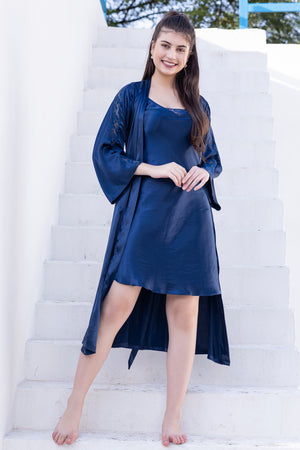 Blue Nightgown set in silky satin