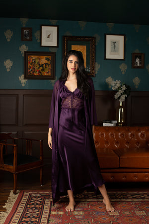 Princess Nightgown set with Lace detail in Luxe Satin
