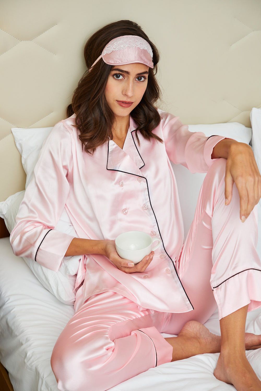 Double Breast Pink Satin Nightsuit Private Lives