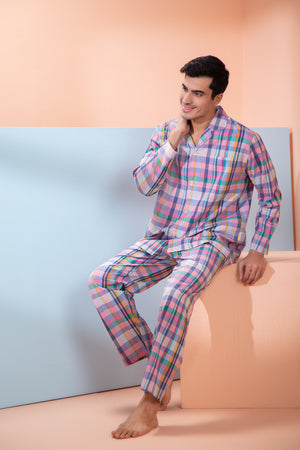 Check Cotton Classic Collar Night suit Private Lives