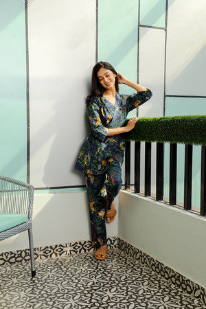 Digital print Cotton Night suit with Robe Private Lives