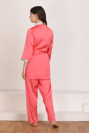 Plain satin Nightsuit with robe Private Lives