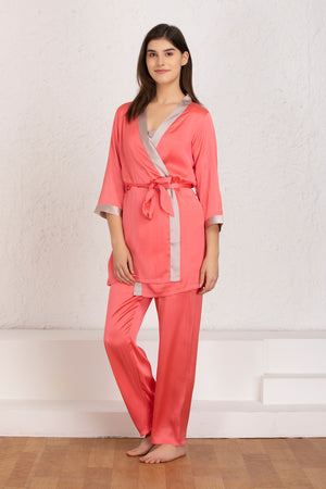 Plain satin Nightsuit with robe Private Lives