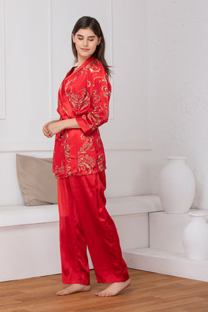 Bridal red satin Night suit with print robe Private Lives