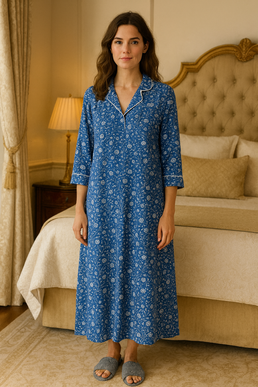 Classic Collar Nighty in Soft Hosiery Fabric