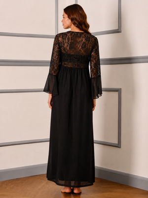 Black Whisper Lace Lounge Gown Set