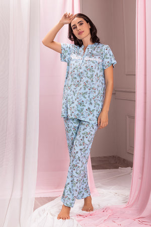 Floral Summer Night suit with Lace detail