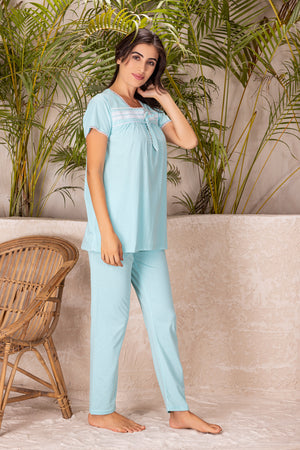 Summer Cotton Night suit with Intricate Lace