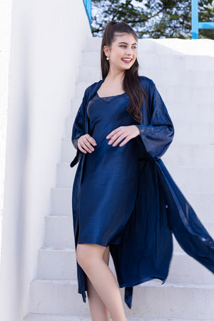 Blue Nightgown set in silky satin