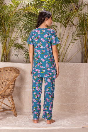 Floral Cotton night suit with Front Gathers