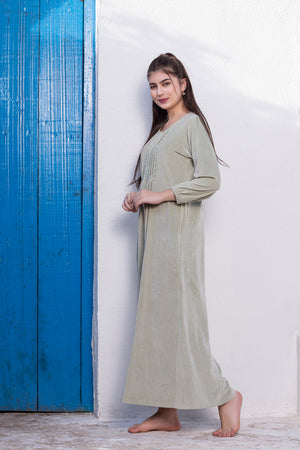 Mint Green velvet Nighty with Lace detail