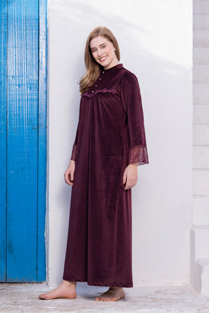 Velvet Nighty in wine with lace trims