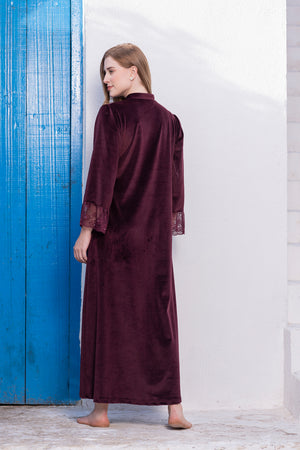 Velvet Nighty in wine with lace trims