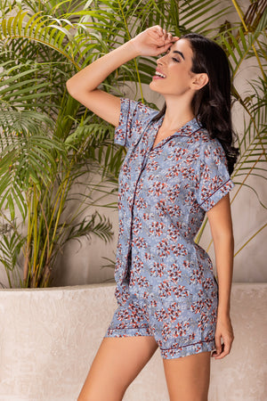 Floral rayon collar sleep suit