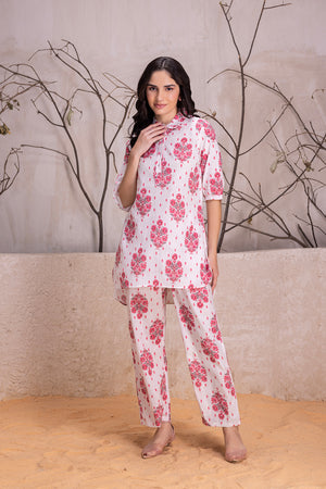 White Cotton Printed Summer Co Ord Set