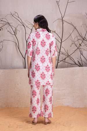 White Cotton Printed Summer Co Ord Set
