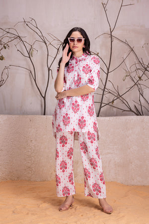 White Cotton Printed Summer Co Ord Set