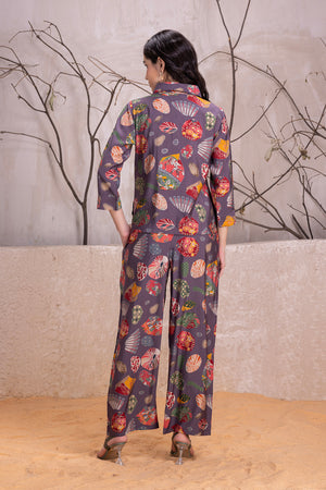 Purple Floral Printed Co-ord Set
