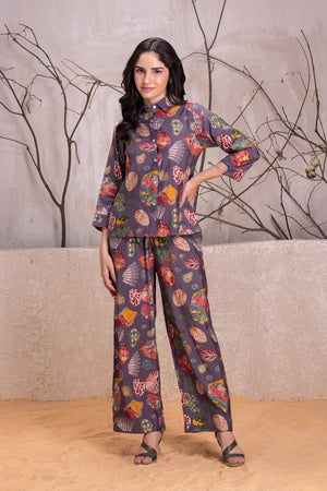 Purple Floral Printed Co-ord Set