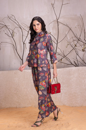 Purple Floral Printed Co-ord Set