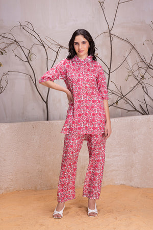 Pink Cotton Printed Co-Ord Set