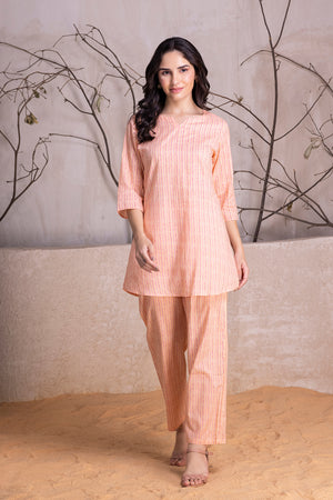 Orange Stripe Cotton Co-ord Set