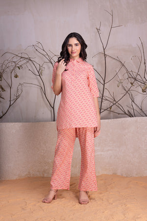 Orange Co-ord set In Pure Cotton