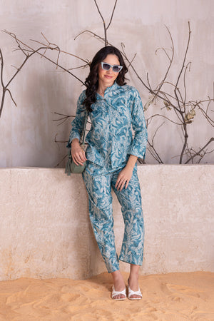 Blue Printed Co-ord Set in Pure Cotton