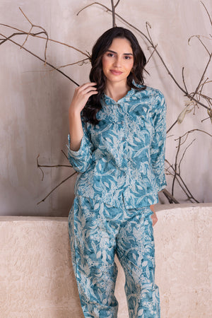 Blue Printed Co-ord Set in Pure Cotton
