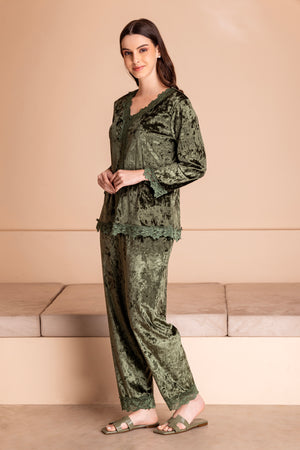Winter Night suit in Emerald Green Ice velvet