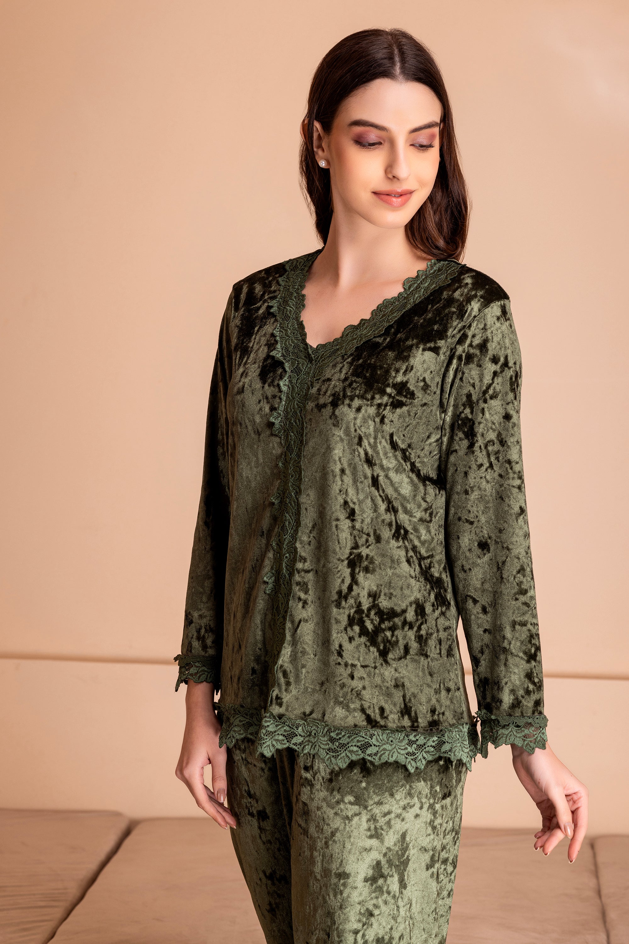 Winter Night suit in Emerald Green Ice velvet