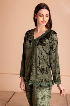 Winter Night suit in Emerald Green Ice velvet