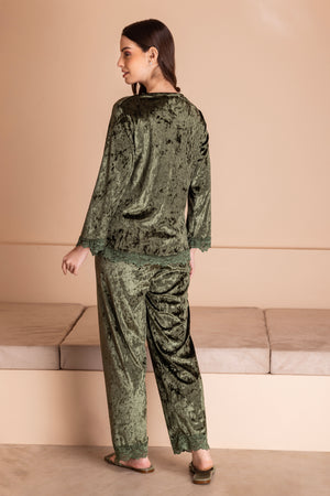 Winter Night suit in Emerald Green Ice velvet