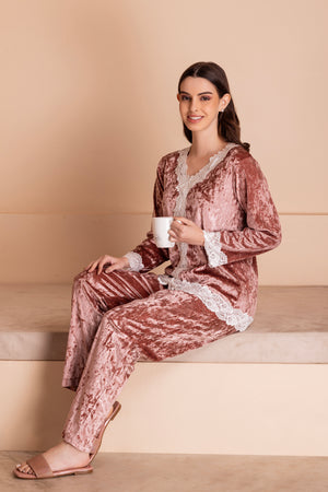 Rose Ice Velvet Pj set with Lacework