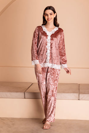 Rose Ice Velvet Pj set with Lacework