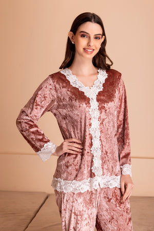 Rose Ice Velvet Pj set with Lacework