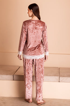 Rose Ice Velvet Pj set with Lacework