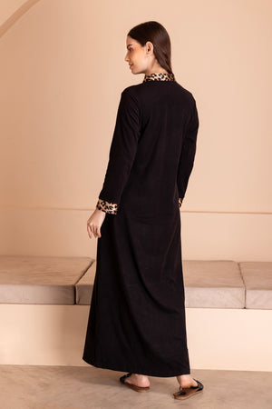 Black woollen nighty with Leopard print trims