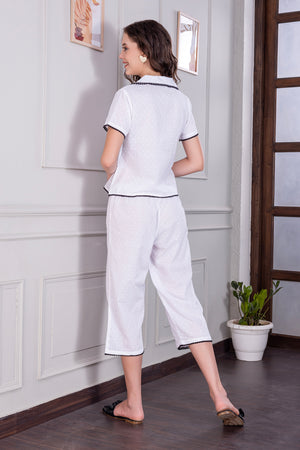 Pure cotton classic collar pj set with black lace