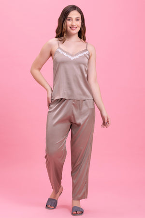 Silk satin Pj set with Lace detail