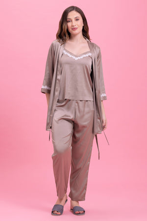 Silk satin Pj set with Lace detail