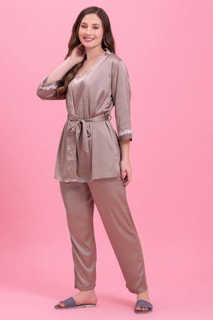 Silk satin Pj set with Lace detail