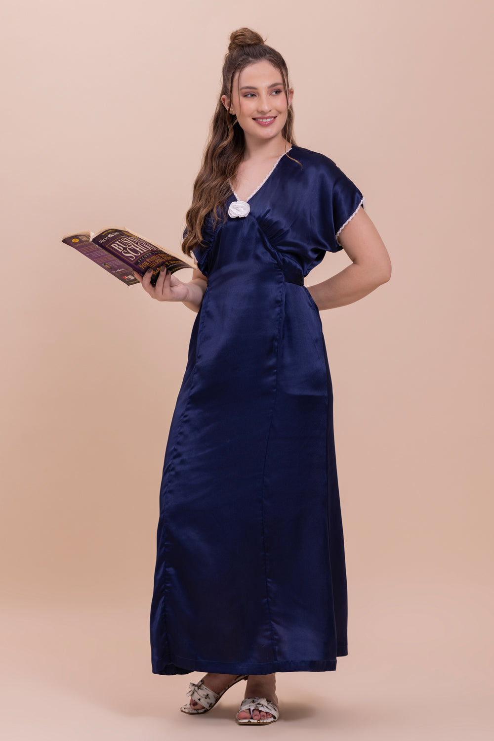 Elegant Blue Satin Night dress Private Lives - Main Image