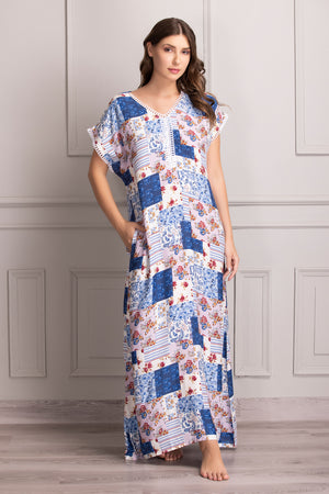 Floral Rayon Kaftan with Lace detail