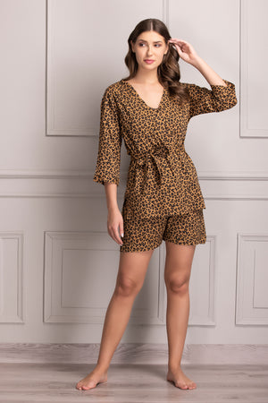 Leopard Print Rayon Night suit with Robe