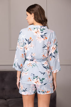 Floral Satin Night suit with Robe