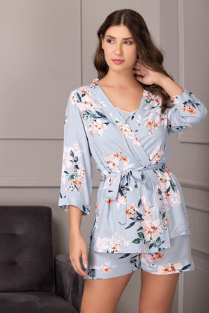 Floral Satin Night suit with Robe