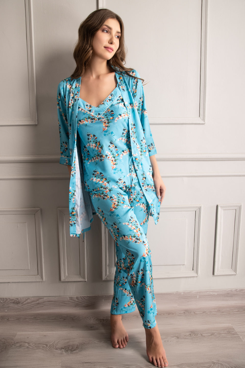 Pyjama satin femme motif floral • Only Satin