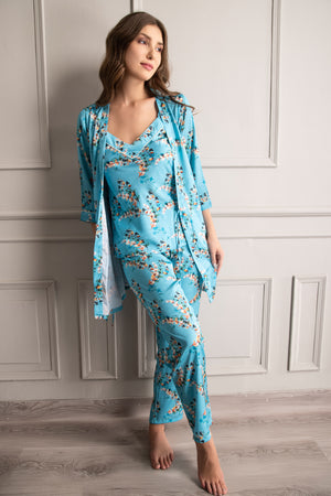 Floral Satin Night suit with Robe