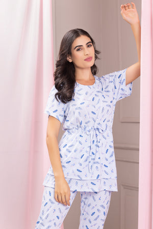 white checkered cotton short night suit - MESMORA - 3621488